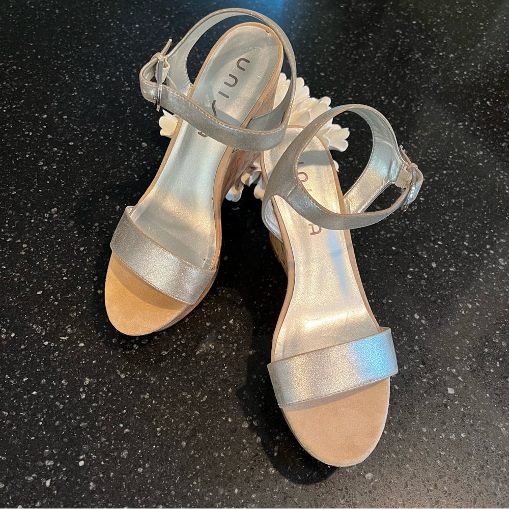 Unisa silver and cork wedge sandals
